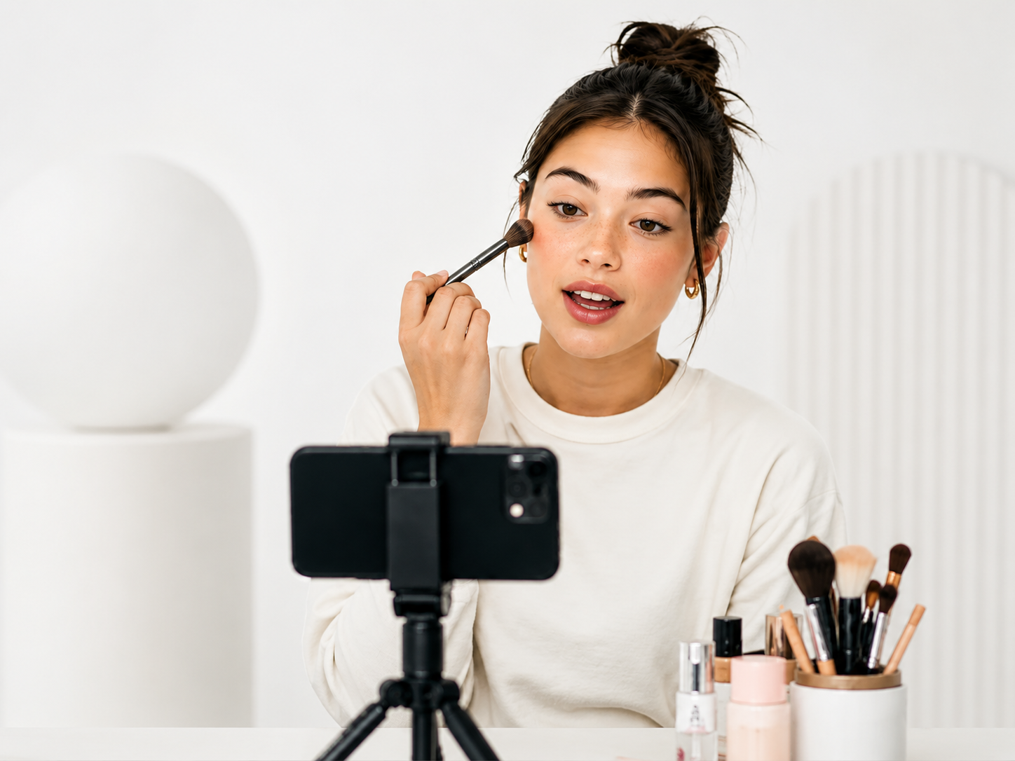 Creator filming a beauty tutorial