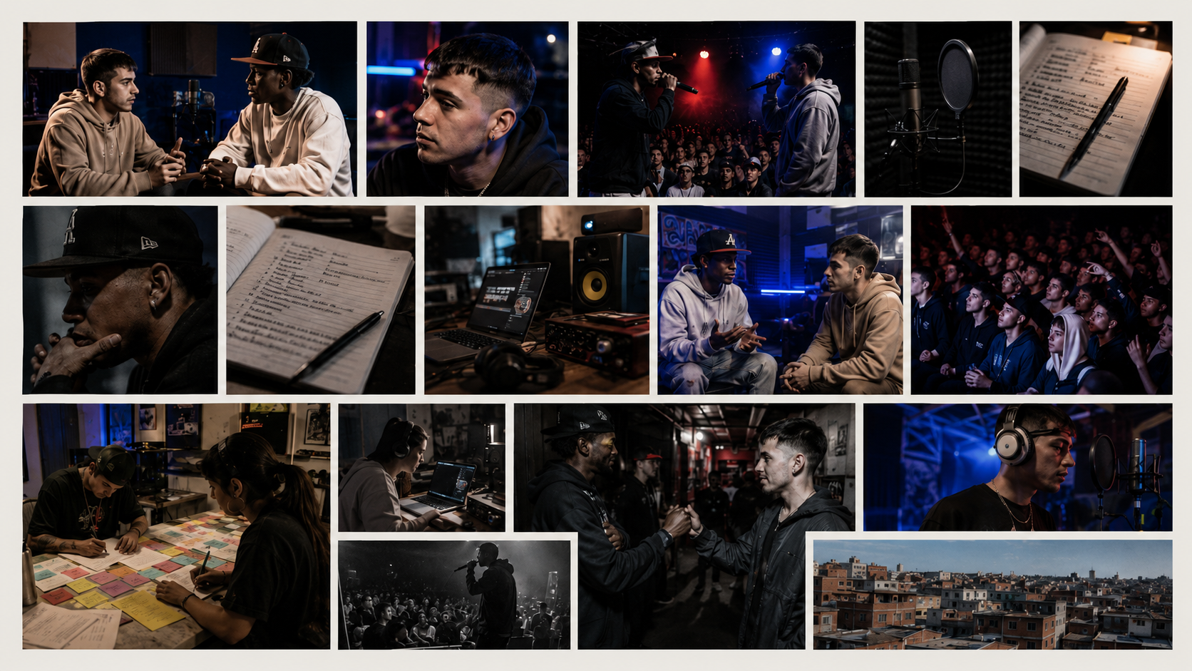 Inside the culture — studios, cyphers, notebooks, crowds and the streets that breed freestyle